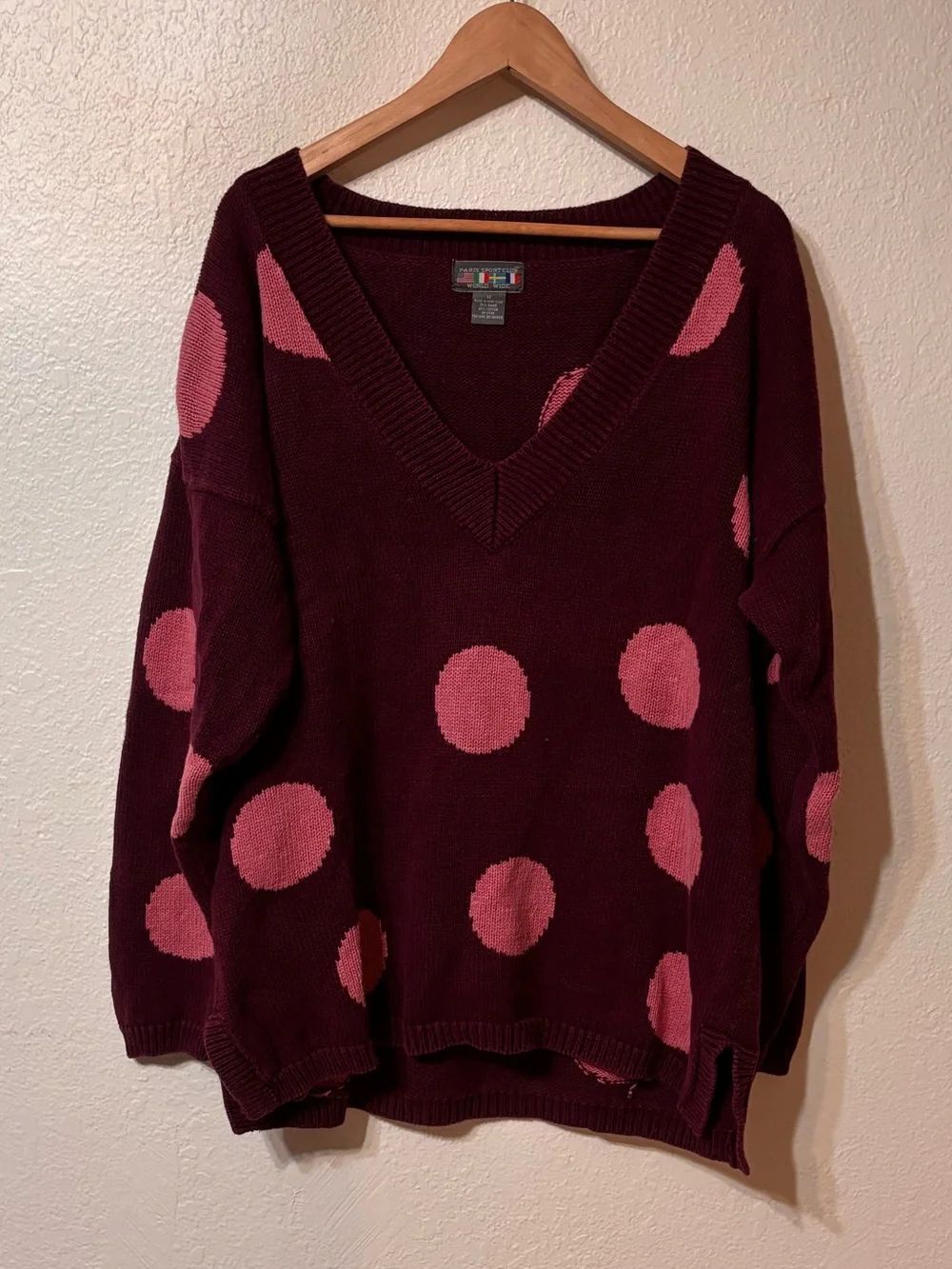 Vintage Paris Sportclub World Wide V Neck Polka Dot Sweater Medium
